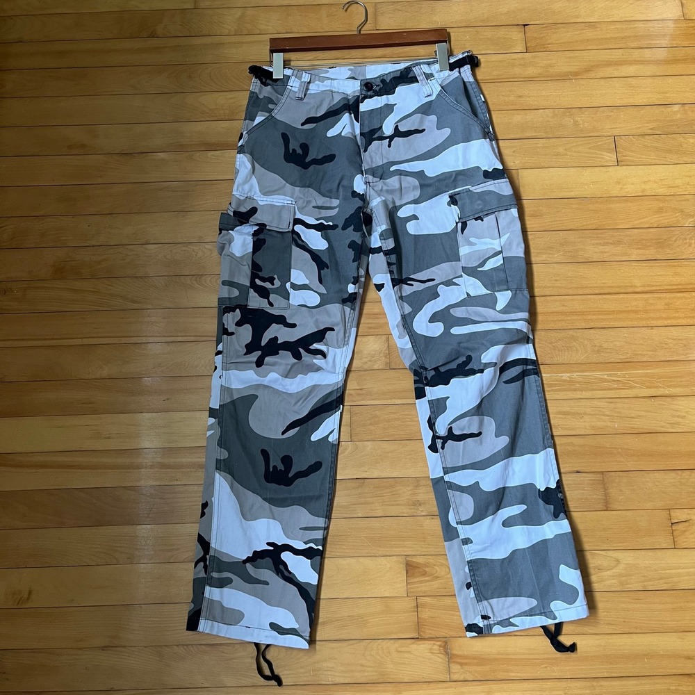 Mens Urban Camo Cargo Pants Grey White Black Tactical Combat Trousers Medium Reg